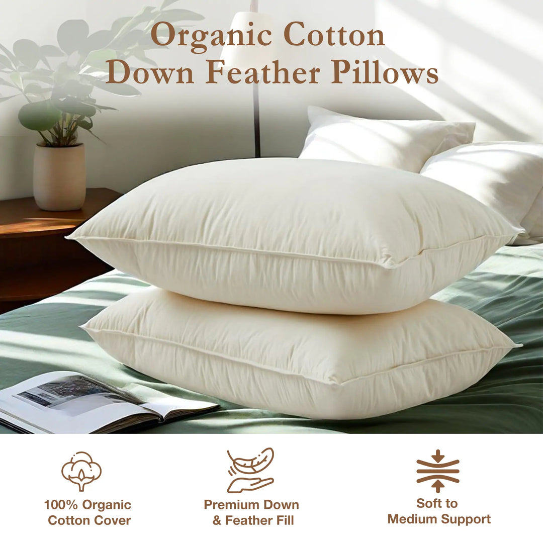 Set of 2 100% Organic Cotton down Feather Pillow-In-A-Pillow Design Bed Pillow