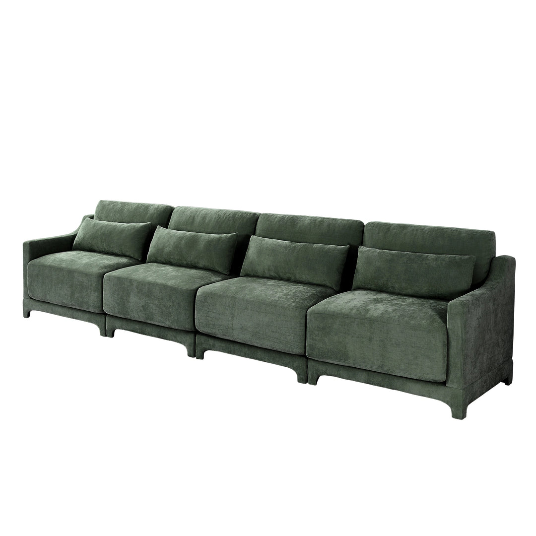 Modern Chenille 4-Seater Sofa with 2 Ottoman, Lumbar Cushions, Ergonomic Backrest, High-Resilience Spongeand Tufted Armrests
