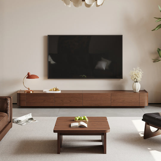 Mid-Century Moderntv Stands,4-6 Drawers, Solid Wood Brown Media Console