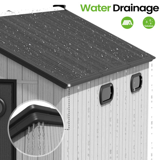 8X8/8X10/8X12 FT All-Weather Outdoor Resin Lockable Storage Shed with Windows Floor for Patio Furniture and Tools