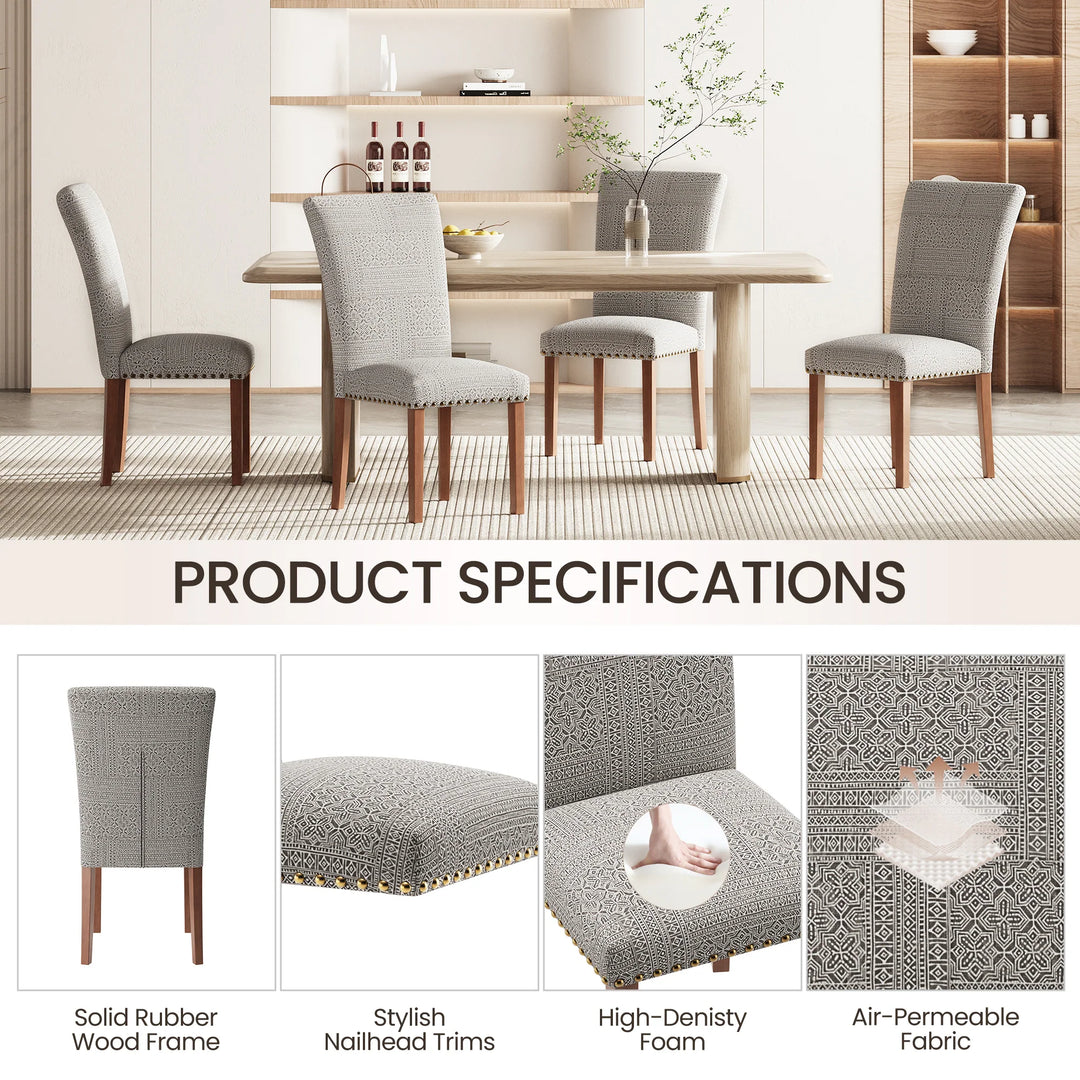 RENEWLINE Dining Chairs, Fabric with Nailhead Trim and Wood Legs