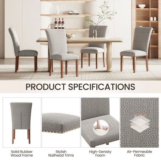 RENEWLINE Dining Chairs, Fabric with Nailhead Trim and Wood Legs