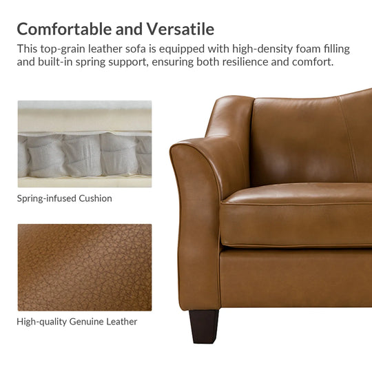 Sandra 81.5" Classic Genuine Leather Sofa with Solid Wood Legs by
