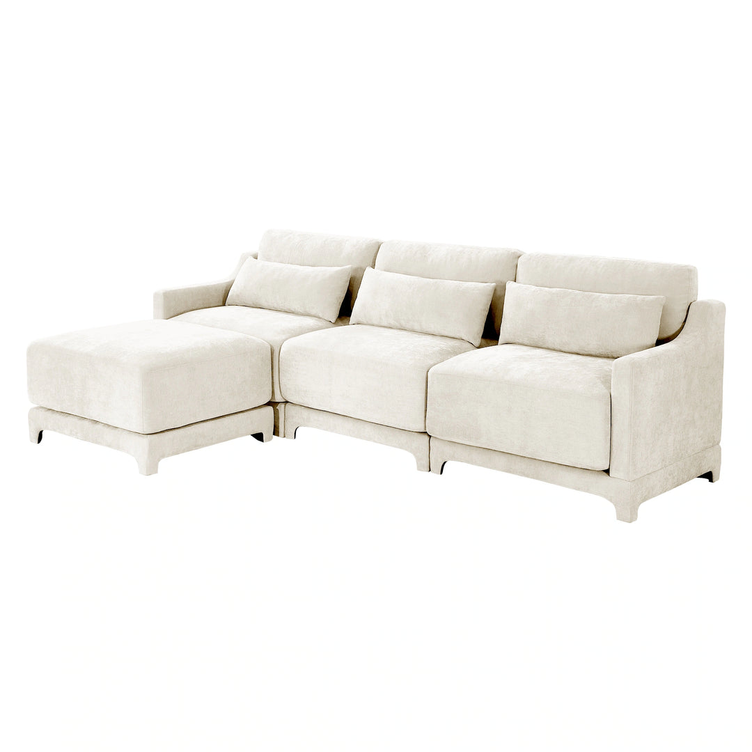 Modern Chenille 4-Seater Sofa with 2 Ottoman, Lumbar Cushions, Ergonomic Backrest, High-Resilience Spongeand Tufted Armrests
