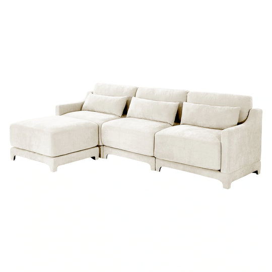 Modern Chenille 4-Seater Sofa with 2 Ottoman, Lumbar Cushions, Ergonomic Backrest, High-Resilience Spongeand Tufted Armrests