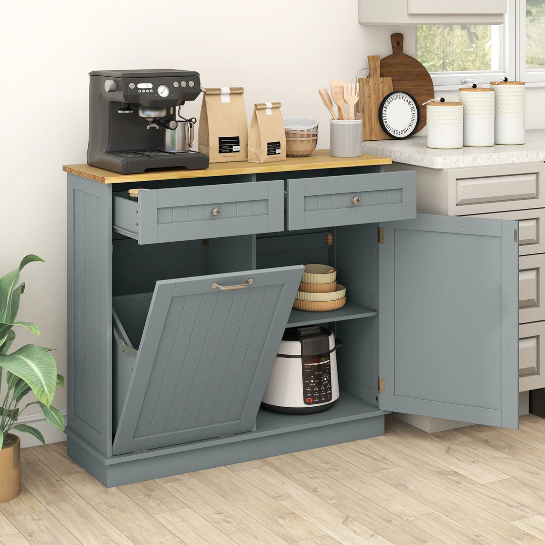 Wooden Kitchen Trash Cabinet Tilt Out Bin Holder W/ Storage Shelf