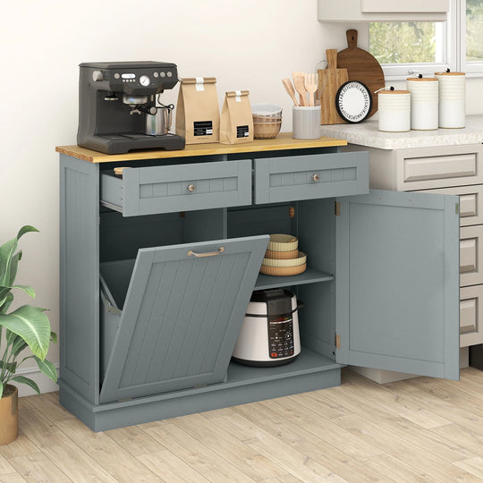 Wooden Kitchen Trash Cabinet Tilt Out Bin Holder W/ Storage Shelf