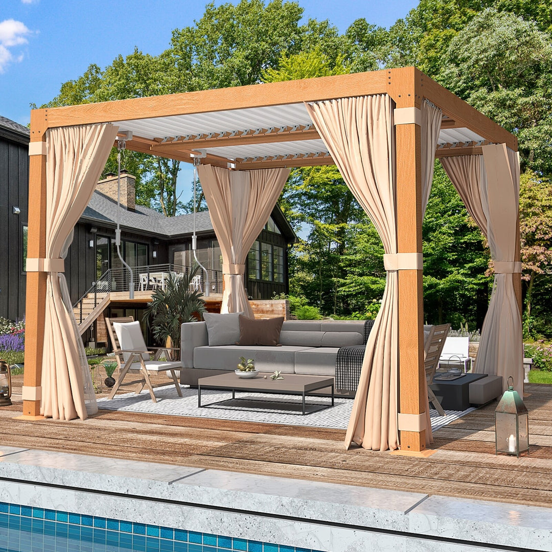 Outdoor Louvered Pergola Gazebo with Adjustable Aluminum Rainproof Roof and Pull-Down Screen