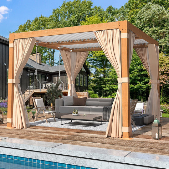 Outdoor Louvered Pergola Gazebo with Adjustable Aluminum Rainproof Roof and Pull-Down Screen