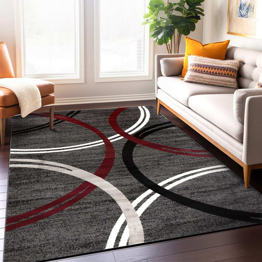 Contemporary Abstract Circles Design Area Rug