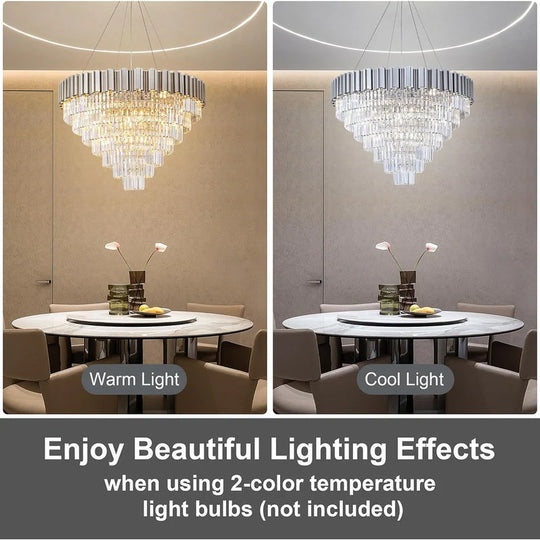 Large Crystal Chandelier - 35.4"Modern 6-Tier 17-Light Chrome Ceiling Light, Luxury K9 Crystal