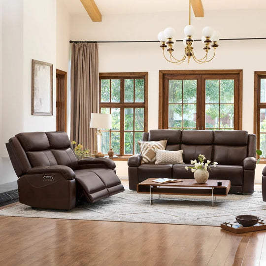 Hadlee Genuine Leather Reclining Sofa with Multi-Function Console.