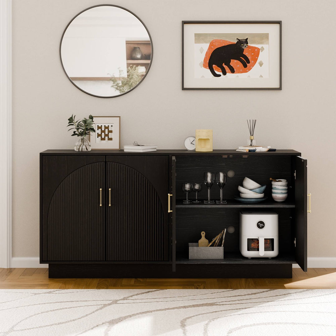 Mid-Century Fluted TV Stand with Storage Fits Tvs up to 75", Entryway Console, Sideboard - 15.7"D X 65"W X 31.5"H