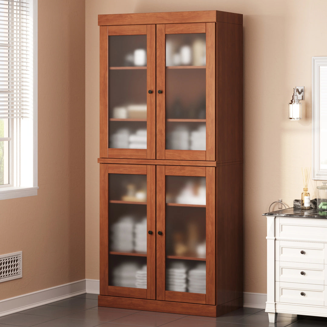 100% Solid Wood Bathroom & Laundry Storage Cabinet, Raised Panel Doors, Adjustable Shelves, 32" Wide, 71.5" Tall