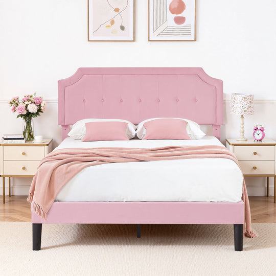 Javlergo Modern Upholstered Bed Frame with Height Adjustable Headboard Heavy-Duty Frame No Box Spring Needed