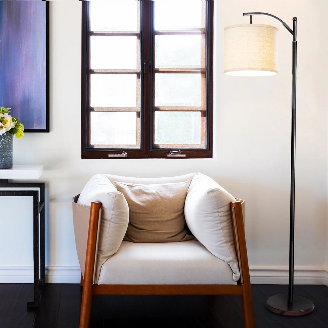 Montage 62 In. Mid-Century Modern LED Super Bright Floor Lamp with Beige Fabric Drum Shade