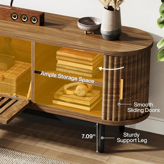 70" TV Console, Mid-Century Modern Media Entertainment Center for Tvs up to 80" - 70" W X 15.75" D X 23.62" H