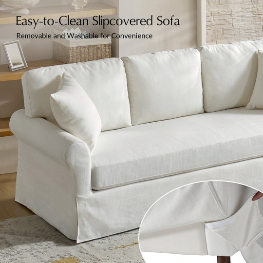 Enrico 82" Farmhouse Slipcovered Sofa with Rolled Armrest by
