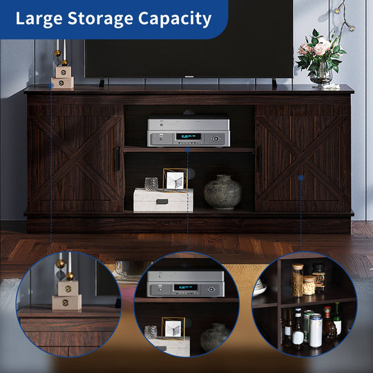 Farmhouse TV Stand with Barn Door Media Console Entertainment Center with Storage Cabinets