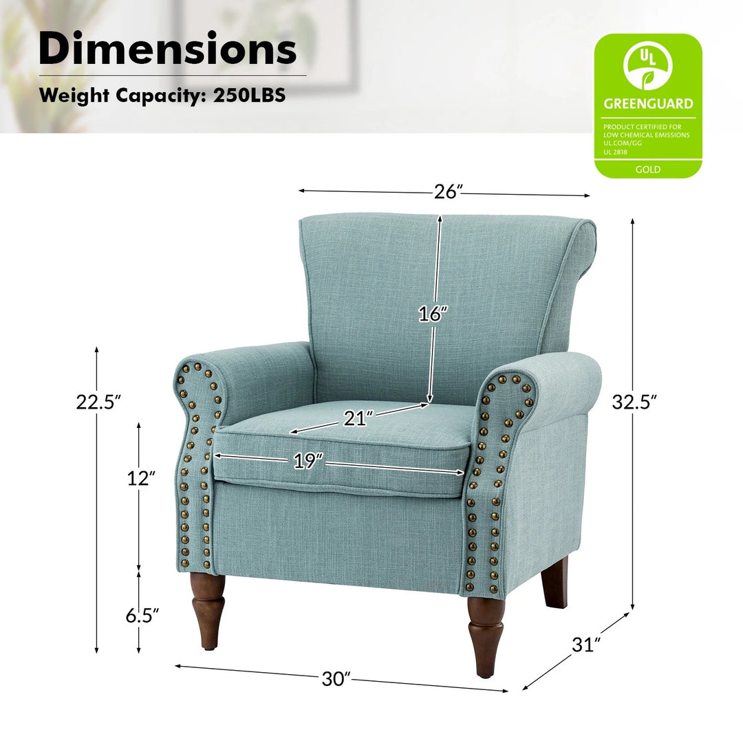 Nyctelius Upholstered Comfy Accent Chair with Turned Wooden Legs and Nailhead Trim Set of 2 by