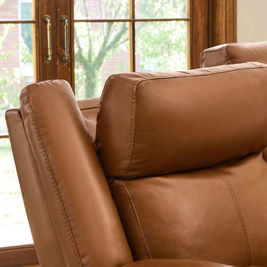 Hadlee Genuine Leather Reclining Sofa with Multi-Function Console.