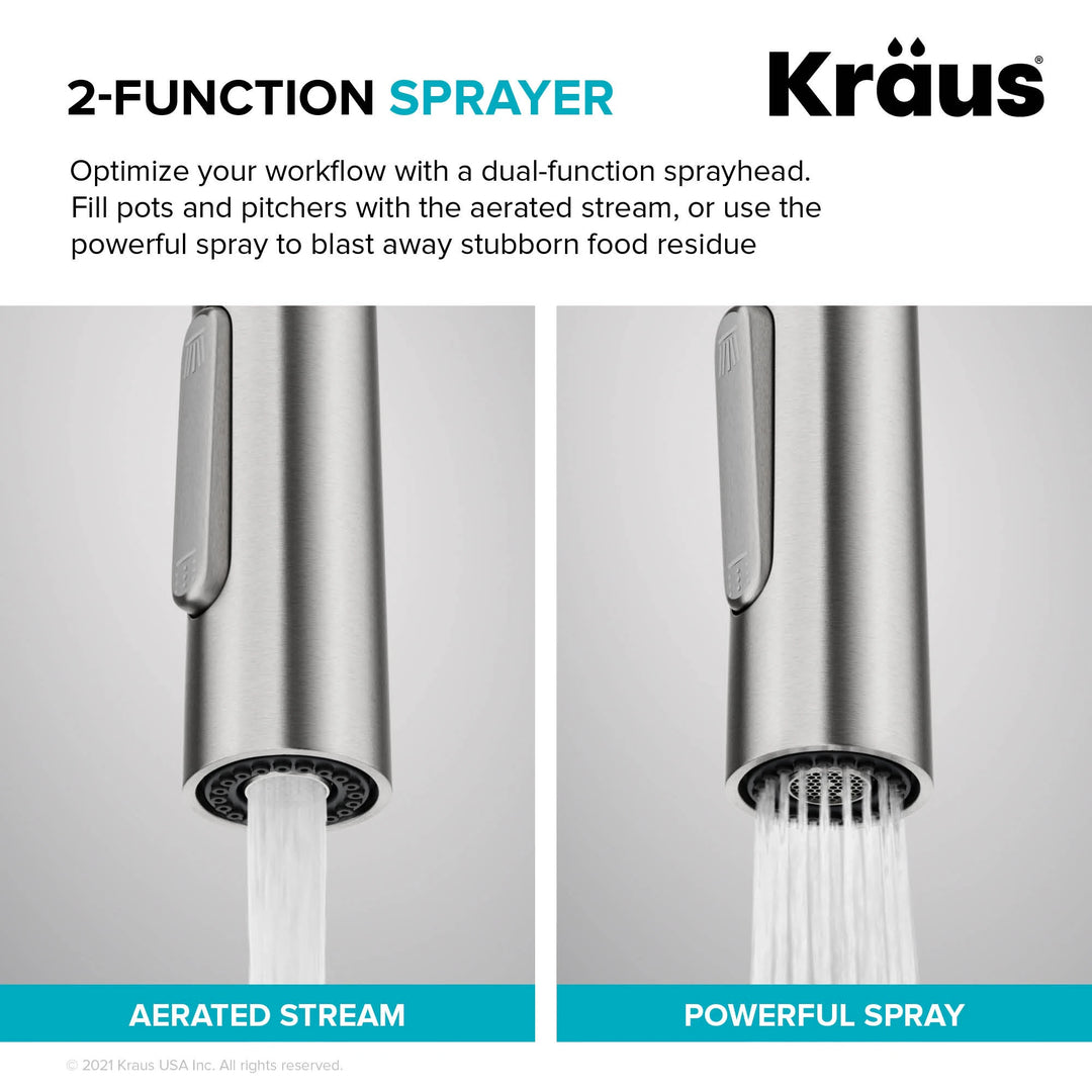 2-Function 1-Handle 1-Hole Pulldown Sprayer Brass Kitchen Faucet