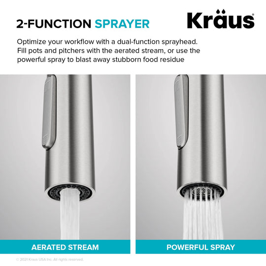 2-Function 1-Handle 1-Hole Pulldown Sprayer Brass Kitchen Faucet