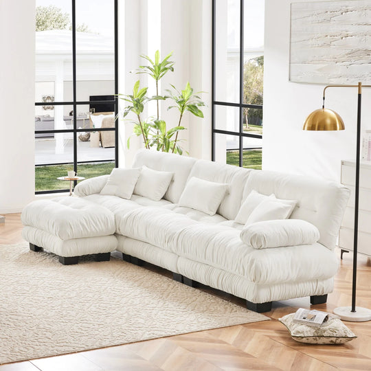 Luxury Chenille Modular Upholstered Sectional Sofa Couch with Convertible Ottoman