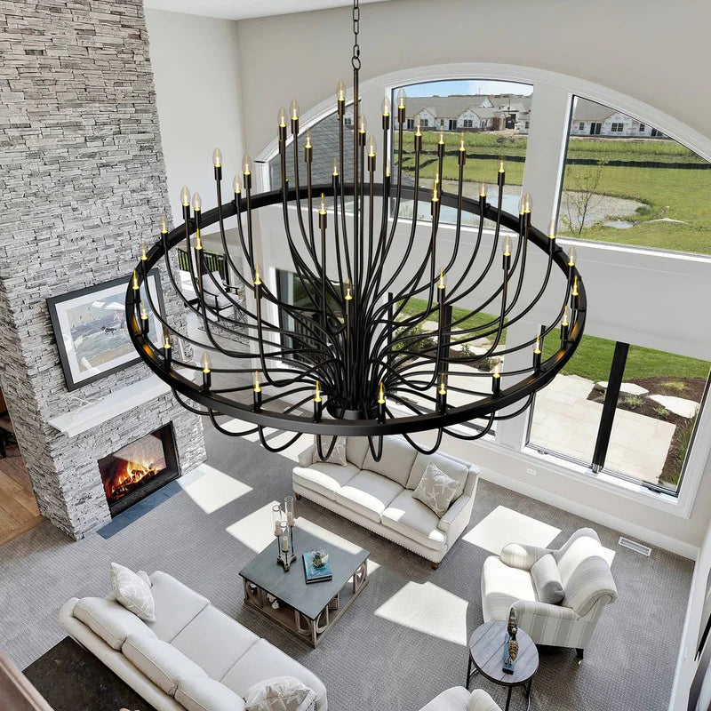 Modern Farmhouse Candle Chandelier Black Large Wagon Wheel Chandeliers