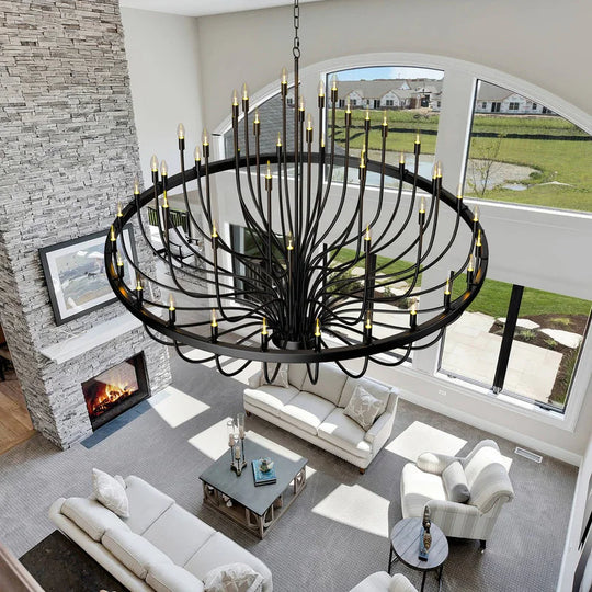 Modern Farmhouse Candle Chandelier Black Large Wagon Wheel Chandeliers