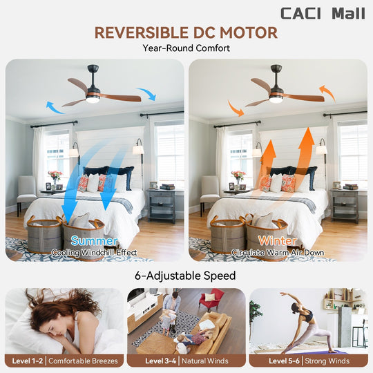 Sofucor 52/60 Inch Ceiling Fan with Integrated LED Light and Remote Control Quiet DC Motor