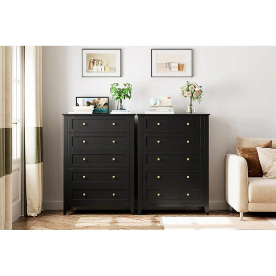 Modern Bedroom Nightstand with 5 Drawers & Metal Handles - Multifunctional Storage Cabinet,Easy Assembly for Living Room