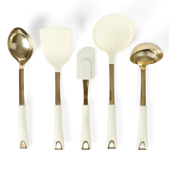 Lockton 5 Linen W/ Gold Stainless Steel & Nylon Kitchen Tool Set