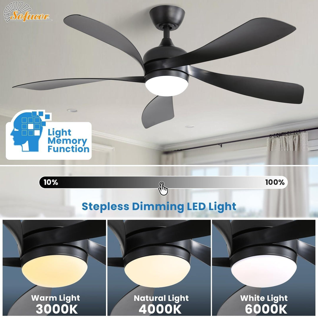Sofucor 45/52 Inch Ceiling Fan with Remote & Lights Quiet DC Motor 5 Blade High CFM Modern Fan