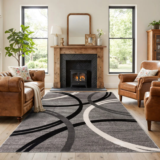 Contemporary Abstract Circles Design Area Rug