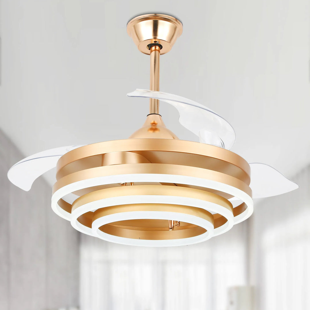 42In. DIY Shape Retractable Ceiling Fan with Lights, 6-Speed DC Motor Modern Ceiling Fan with LED Light and Remote