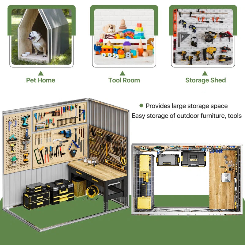 6.3 Ft. W X 4.2 Ft. D Steel Storage Shed with Door Lock