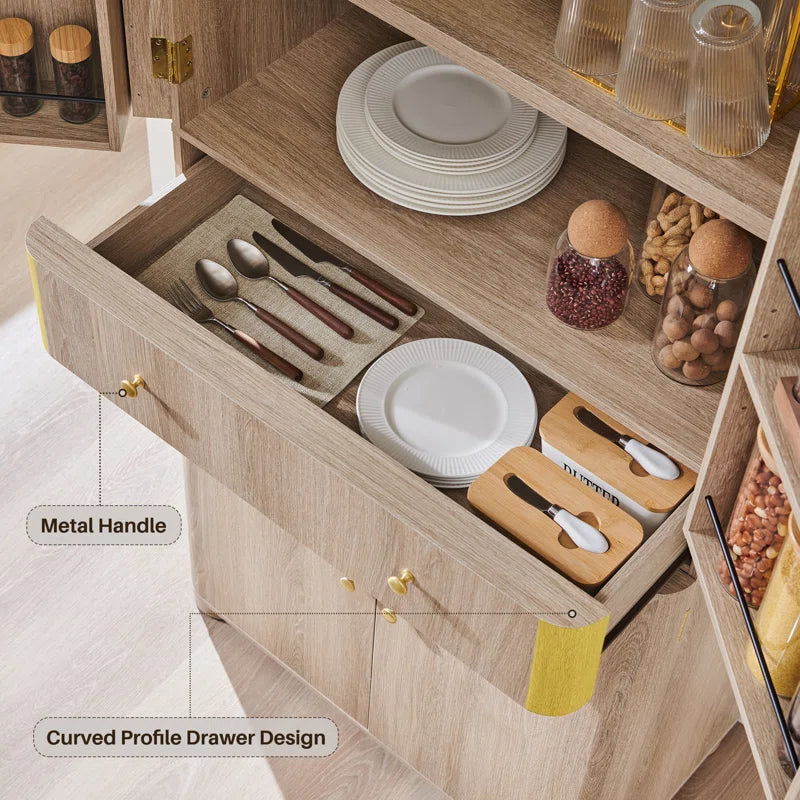 71" Tall Bathroom Storage Cabinet, Modern Curved Bathroom Cabinet with 4 Doors and 6 Adjustable Shelves, Cupboard for Kitchen, Dining Room, Living Room and Bathroom