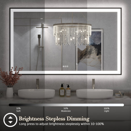 Extra Large Black Frame LED Bathroom Vanity Mirror with 3 Years Warranty and UL Certified