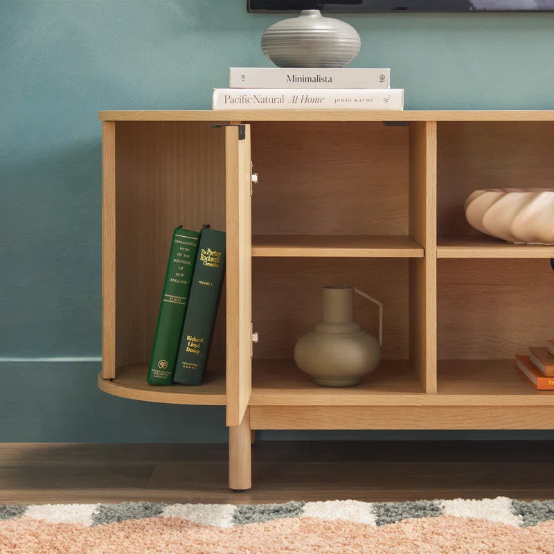 Dragelin Modern Reeded TV Stand with Open Storage