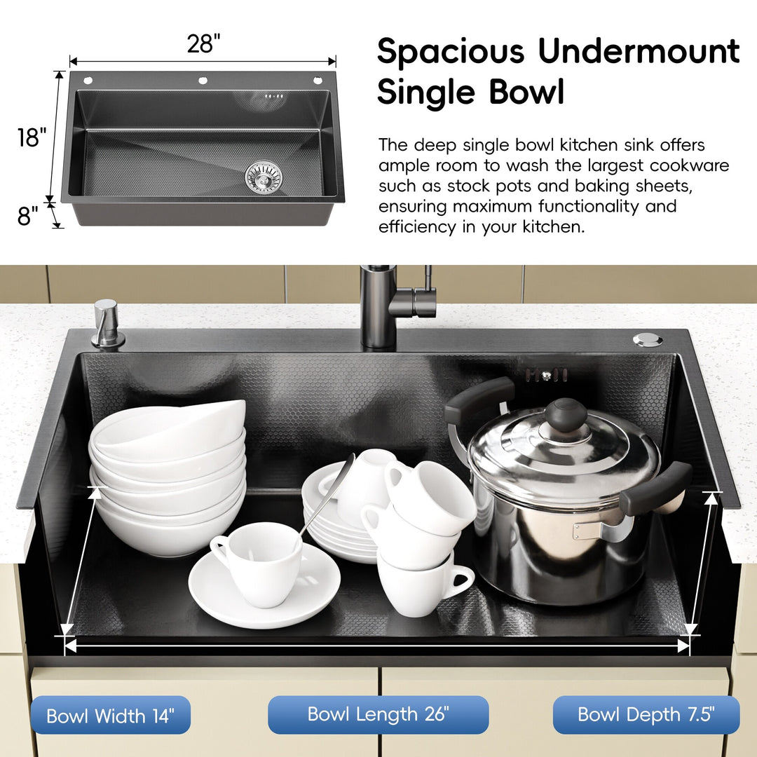 Drop-In/Undermount Single Bowl Stainless Steel Kitchen Sink