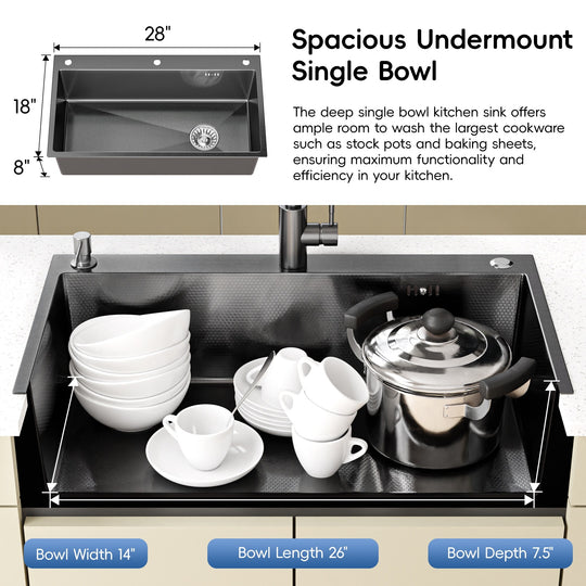 Drop-In/Undermount Single Bowl Stainless Steel Kitchen Sink