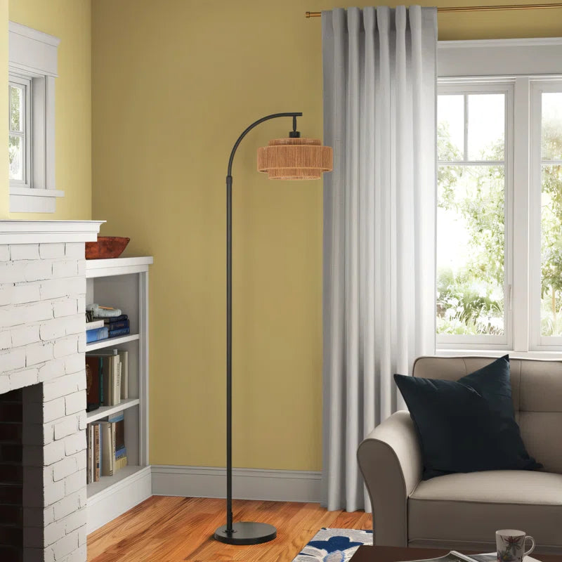 Aarzo 69.6" Arched Rattan Floor Lamp with LED Light and Remote Control