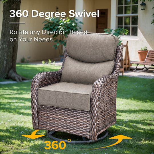 7-Piece Patio Furniture Set with Swivel Glider Chairs, 6-Inch Ultra-Plush Cushions & Water-Resistant Olefin Fabric