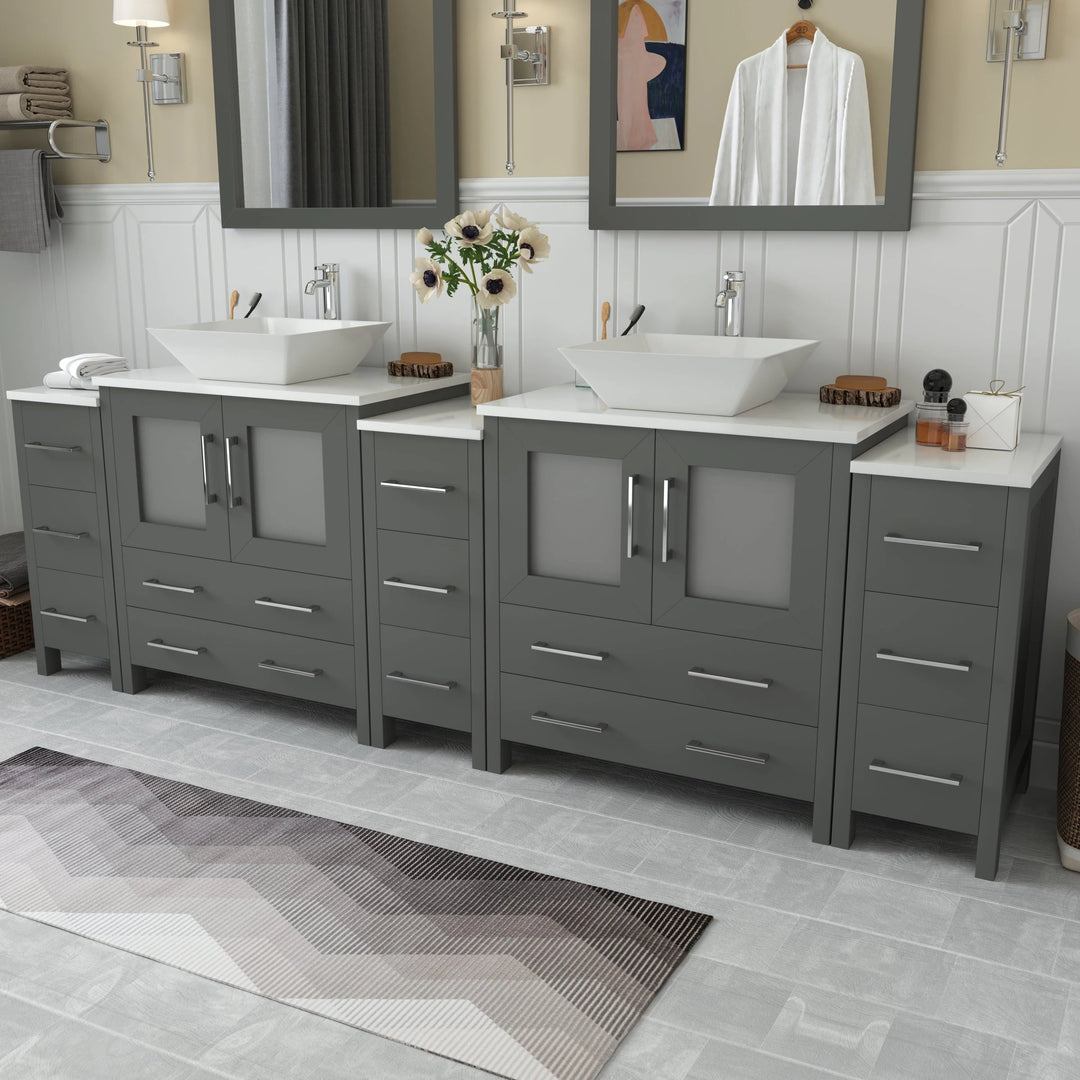 96-Inch Double Sink Bathroom Vanity Set with Engineered Marble Top and Free Mirror - 96 X 18.5 X 36 Inches