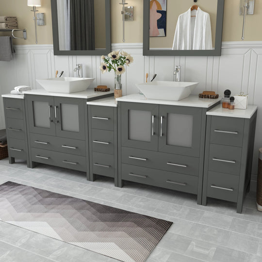 96-Inch Double Sink Bathroom Vanity Set with Engineered Marble Top and Free Mirror - 96 X 18.5 X 36 Inches