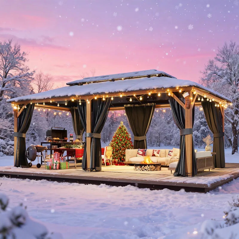 Hardtop Wood Gazebo with Double Roof – Free Dust Cover with 12X16 or 12X20 Model – Waterproof Outdoor Gazebo