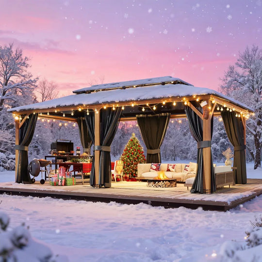 Hardtop Wood Gazebo with Double Roof – Free Dust Cover with 12X16 or 12X20 Model – Waterproof Outdoor Gazebo