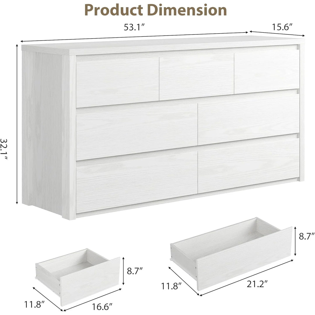 7-Drawer Dresser for Bedroom,Wide Wood Chest with Handle-Free Design,Modern Storage Cabinet for Living Room or Entryway