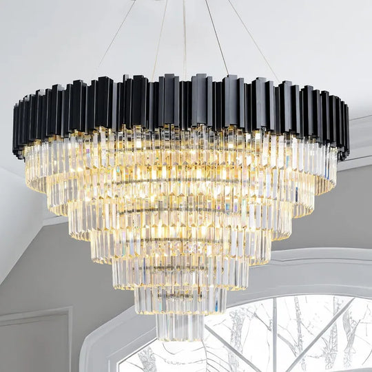 Large Crystal Chandelier - 35.4"Modern 6-Tier 17-Light Chrome Ceiling Light, Luxury K9 Crystal